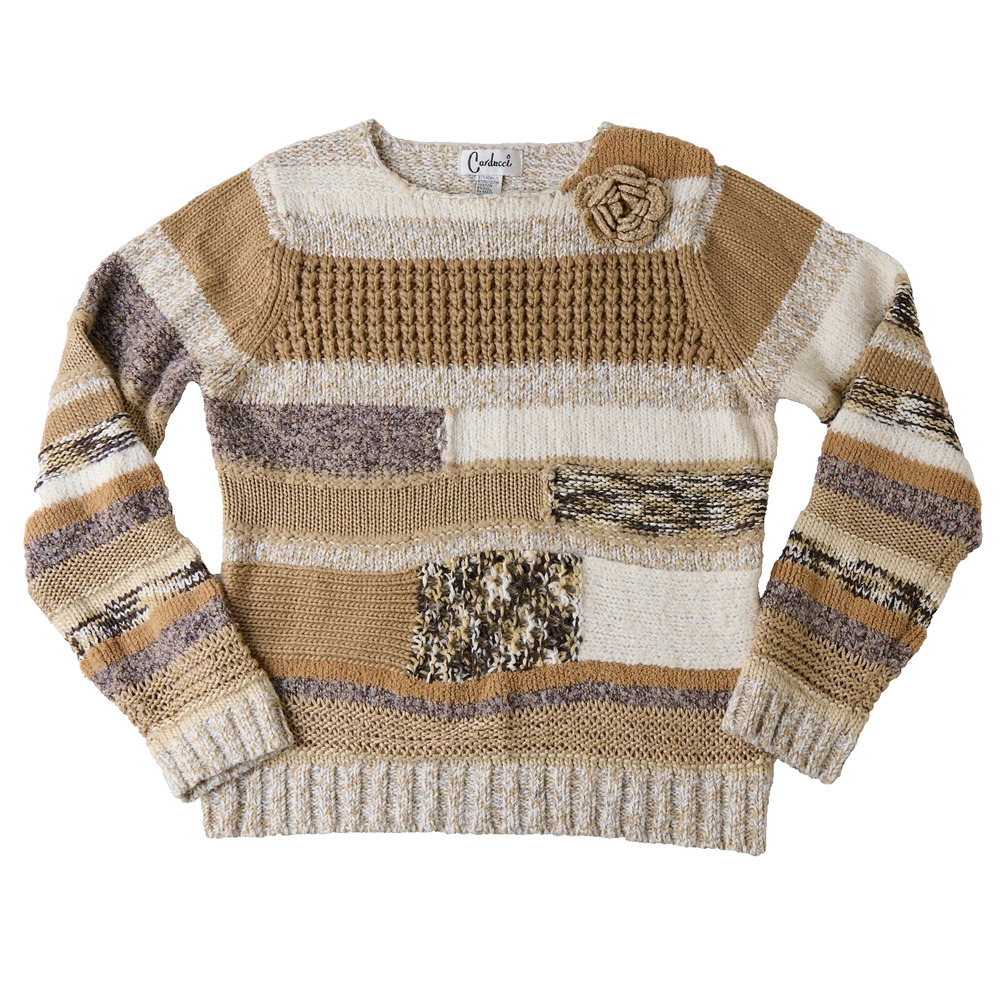 Vtg Carducci Womens Patchwork Sweater Medium Knit Crew Neck Cottagecore Boho Y2K